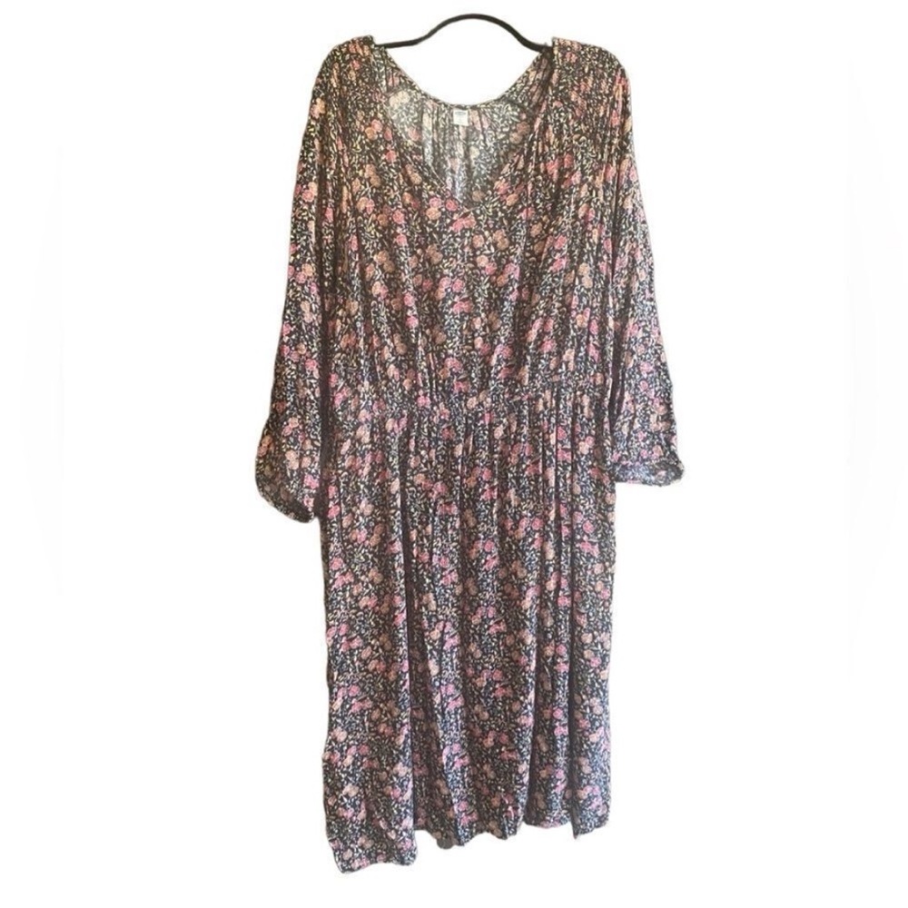 NWOT Old Navy Black/Orange Floral print Long Sleeve Midi Dress. Size XL.